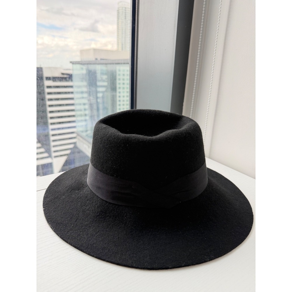 Express Black 100% Wool Wide Brim Fedora Hat One Size